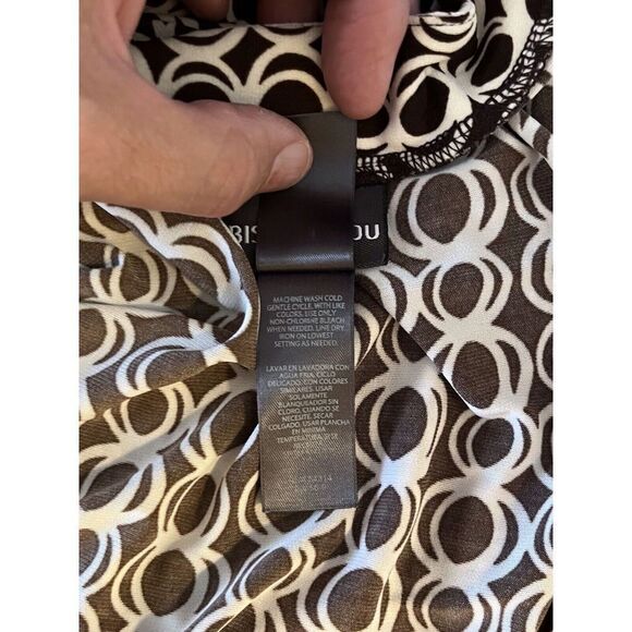 BISOU BISOU MICHELE BOHBOT KNIT WRAP STYLE DRESS BLACK WHITE GEOMETRIC SIZE 8 - Picture 7 of 8